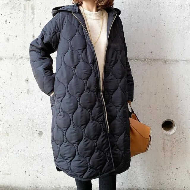Katherine | Hooded Wave-Quilted Long Parka