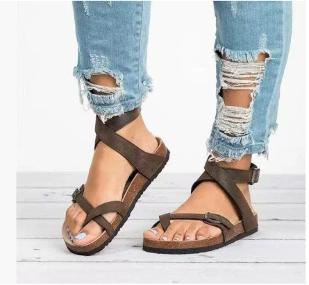 Zoya | Women’s Cork Open-Toe Sandals with Dual Buckle Straps | Cushioned
