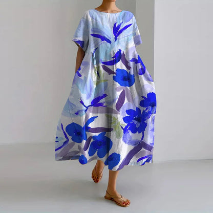 Lorelai | Women’s Floral Print Round-Neck Midi Dress | Vibrant