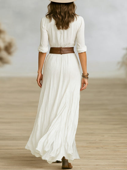 Ruby | Elegant pleated dress with button front side slit