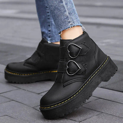 Natalie | Women's Chunky Sole Ankle Boots with Heart Buckle and Comfortable Fit