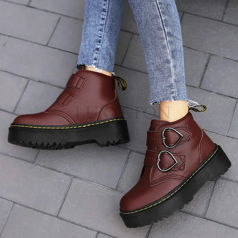 Natalie | Women's Chunky Sole Ankle Boots with Heart Buckle and Comfortable Fit