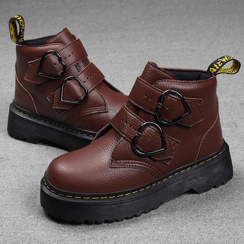 Natalie | Women's Chunky Sole Ankle Boots with Heart Buckle and Comfortable Fit