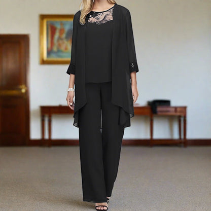 Elmora | Women Three Piece Outfit Set with Long Sleeve Top and Loose Pants