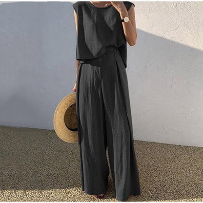 Tallulah | Women’s Sleeveless Crop Top and Wide-Leg Pants Set | Elegant