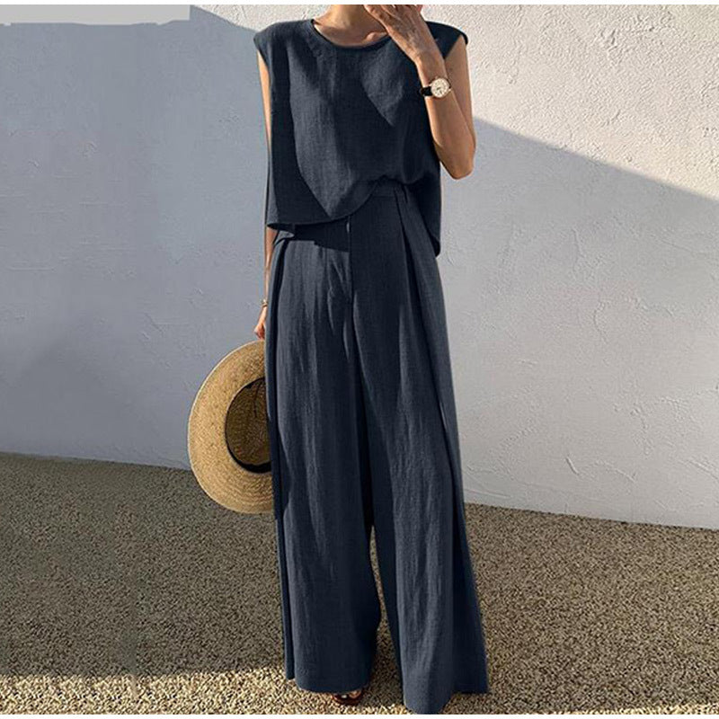 Tallulah | Women’s Sleeveless Crop Top and Wide-Leg Pants Set | Elegant