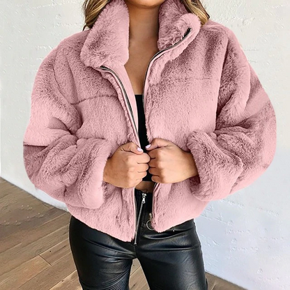 Aurora | Plush Jacket with Stand Collar and Zip Closure