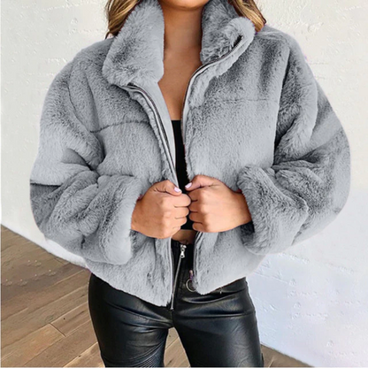 Aurora | Plush Jacket with Stand Collar and Zip Closure