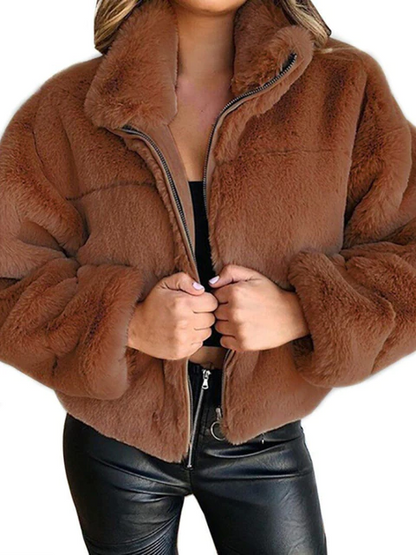 Aurora | Plush Jacket with Stand Collar and Zip Closure