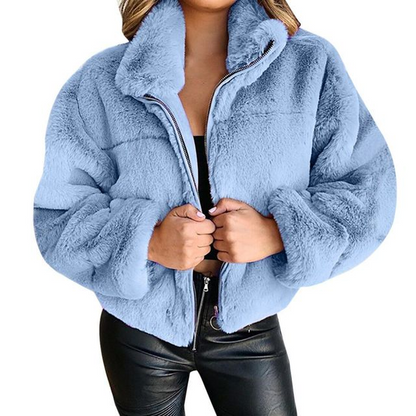 Aurora | Plush Jacket with Stand Collar and Zip Closure
