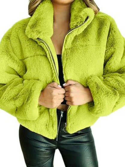 Aurora | Plush Jacket with Stand Collar and Zip Closure
