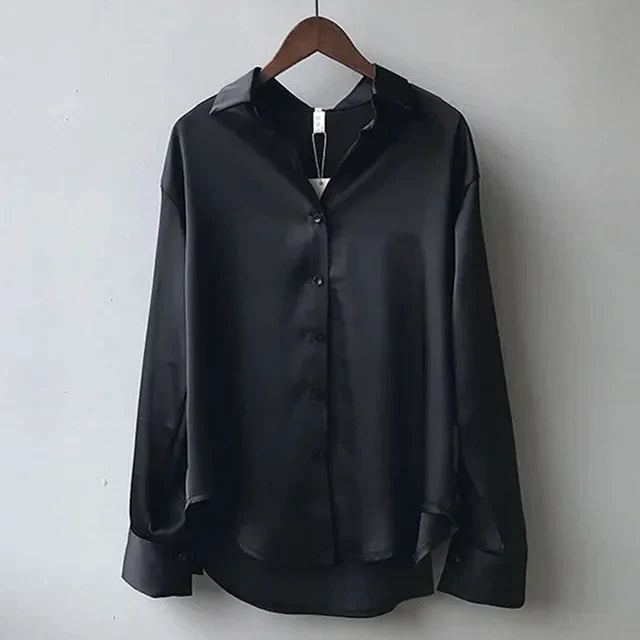 Adelaide | Women’s Satin Button-Up Blouse with Classic Collar | Silky