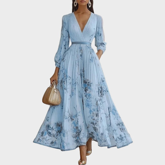 Della | Women’s Elegant V-Neck Maxi Dress | Pleated
