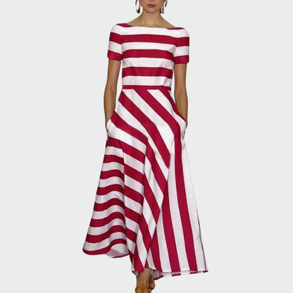 Penelope | Striped Short Sleeve Maxi Dress with Pockets