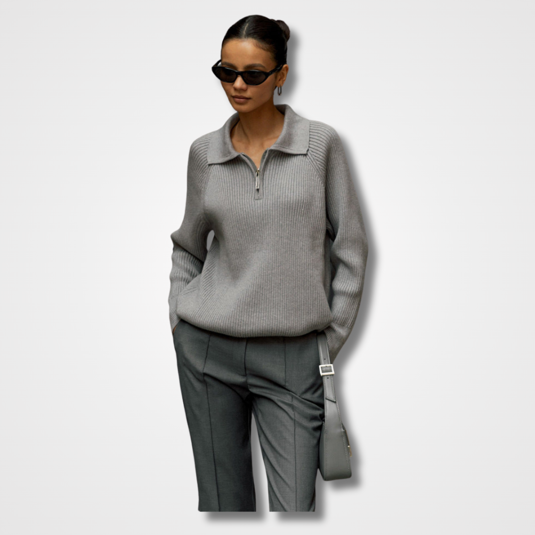 Melissa | Half-Zip Ribbed Knit Sweater with Collar