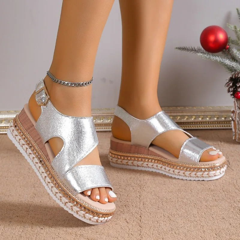 Aurora | Platform Glamour Sandals with Shiny Metallic Finish