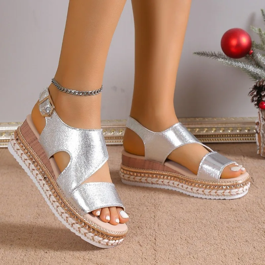 Aurora | Platform Glamour Sandals with Shiny Metallic Finish