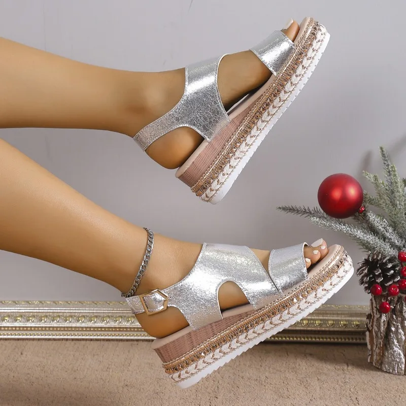 Aurora | Platform Glamour Sandals with Shiny Metallic Finish