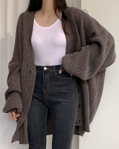 Gianna | Relaxed V-Neck Cardigan with Lantern Sleeves