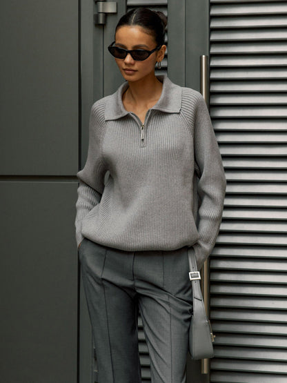Melissa | Half-Zip Ribbed Knit Sweater with Collar