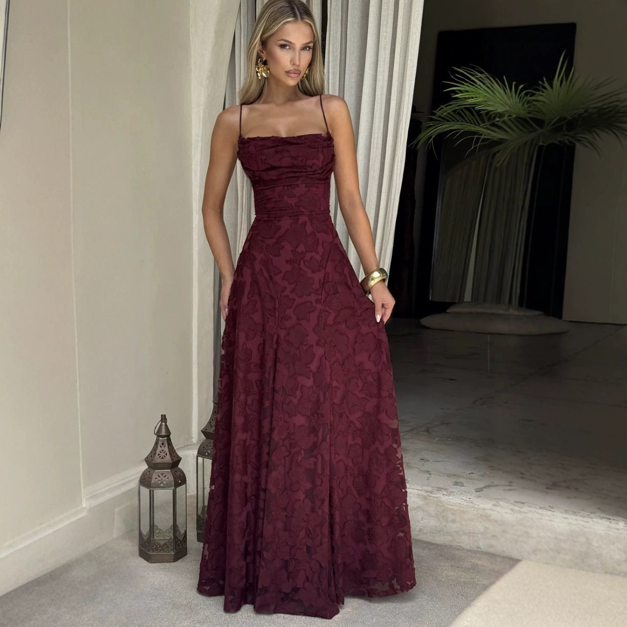 Elowen | Women’s maxi dress with floral lace appliqués