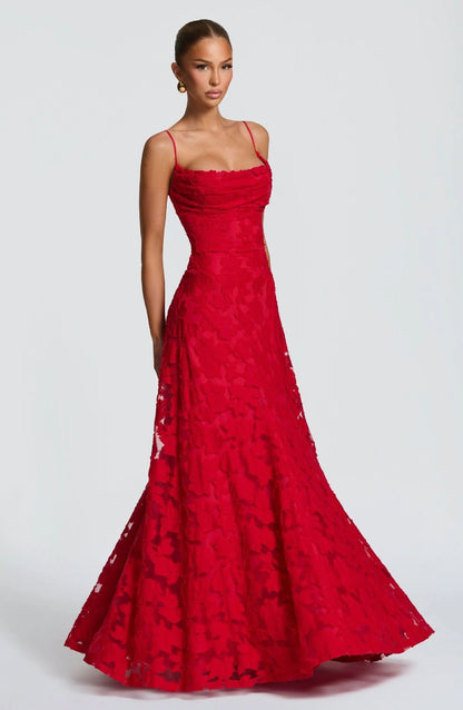 Elowen | Women’s maxi dress with floral lace appliqués