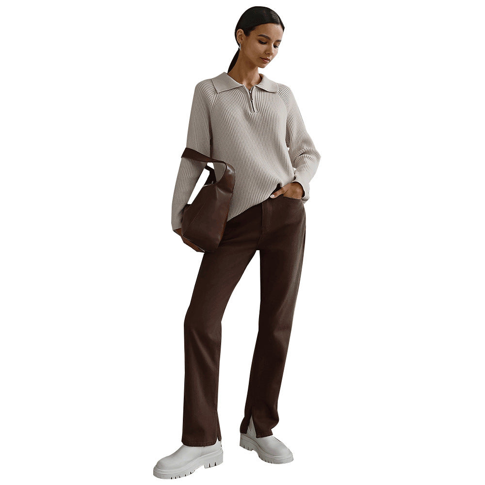 Melissa | Half-Zip Ribbed Knit Sweater with Collar