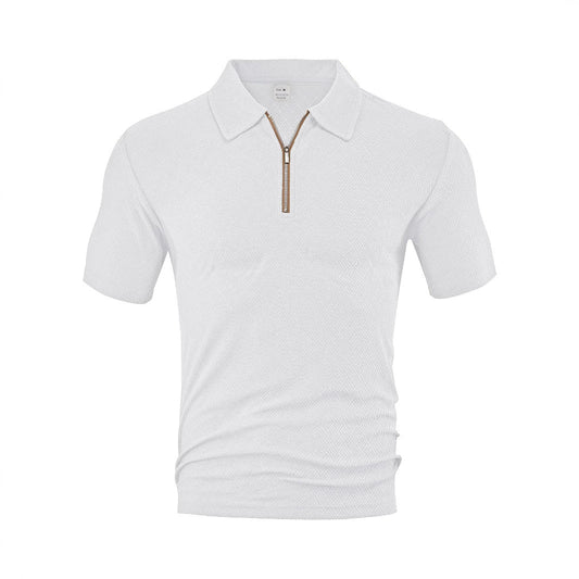 Waylon | Men’s Textured Zip-Placket Knit Polo Shirt | Zipper