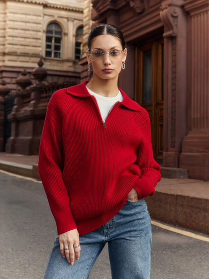 Melissa | Half-Zip Ribbed Knit Sweater with Collar