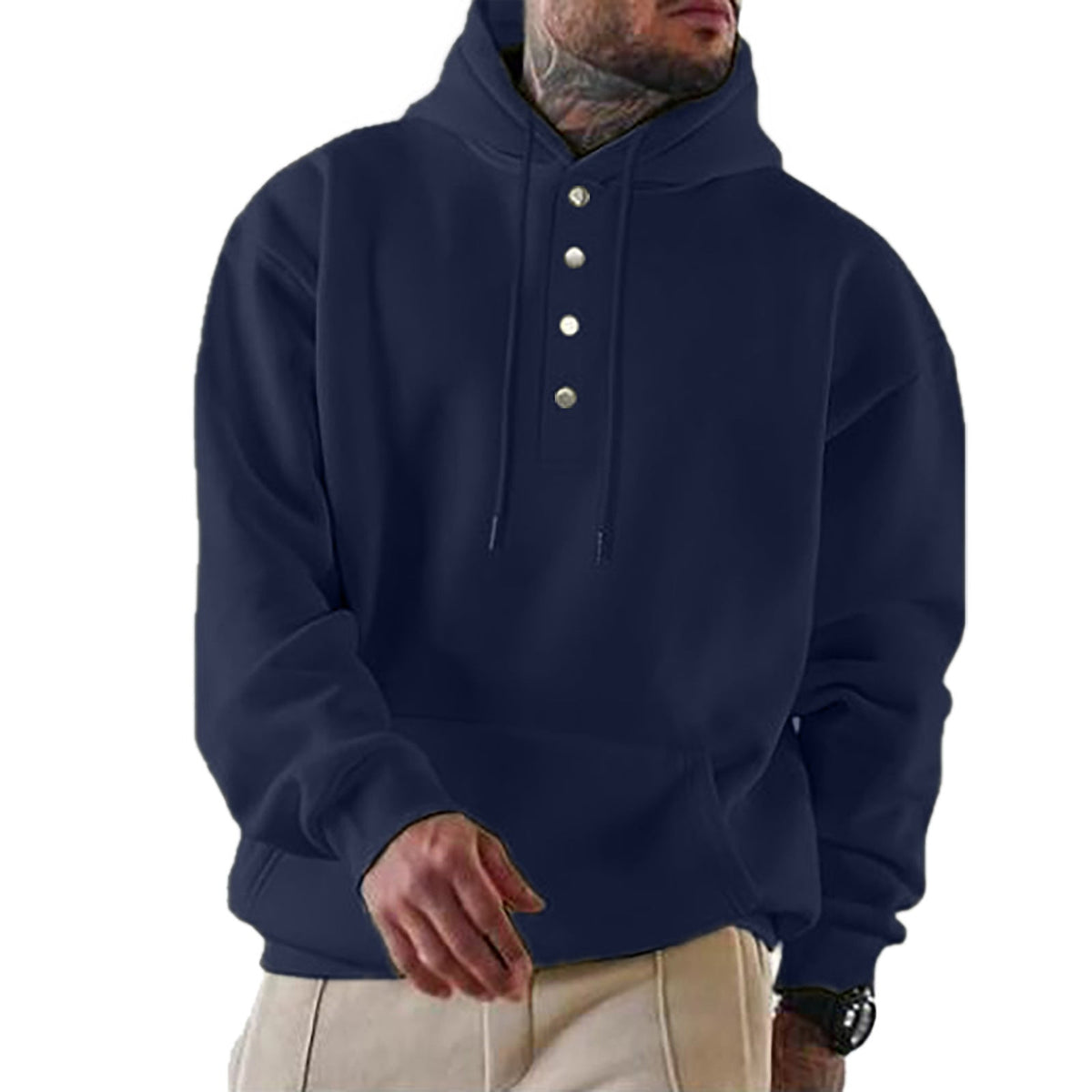 Robert | Men's Hoodie with Button Placket and Hood
