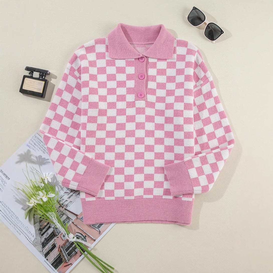 Ruby | Women's Soft Plaid Knit Sweater with Elegant Button Accent