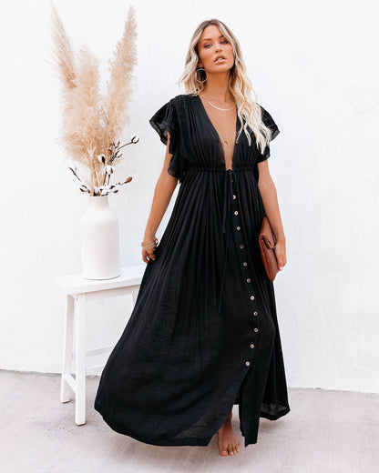 Eva | Women’s boho flowy maxi dress with button front