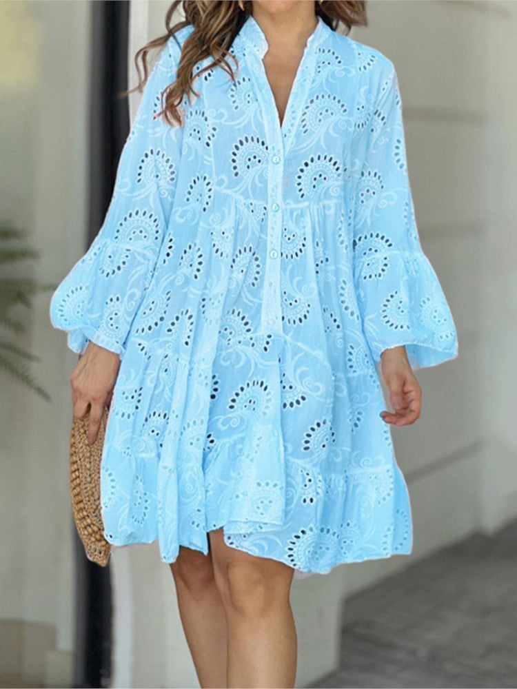 Harper | Women's eyelet ruffle mini dress with button front