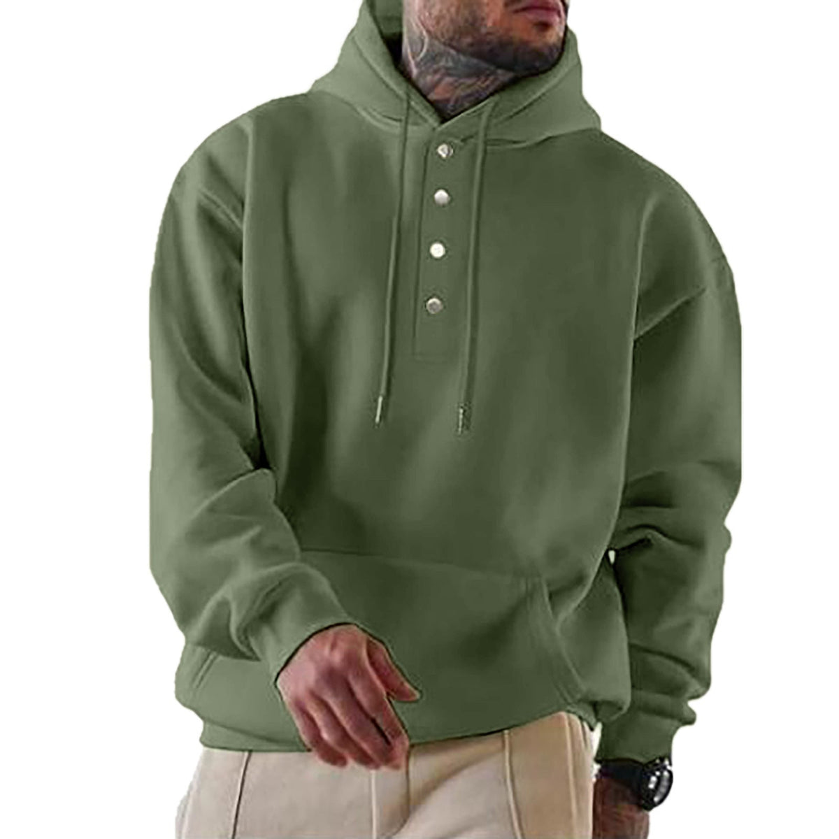 Robert | Men's Hoodie with Button Placket and Hood