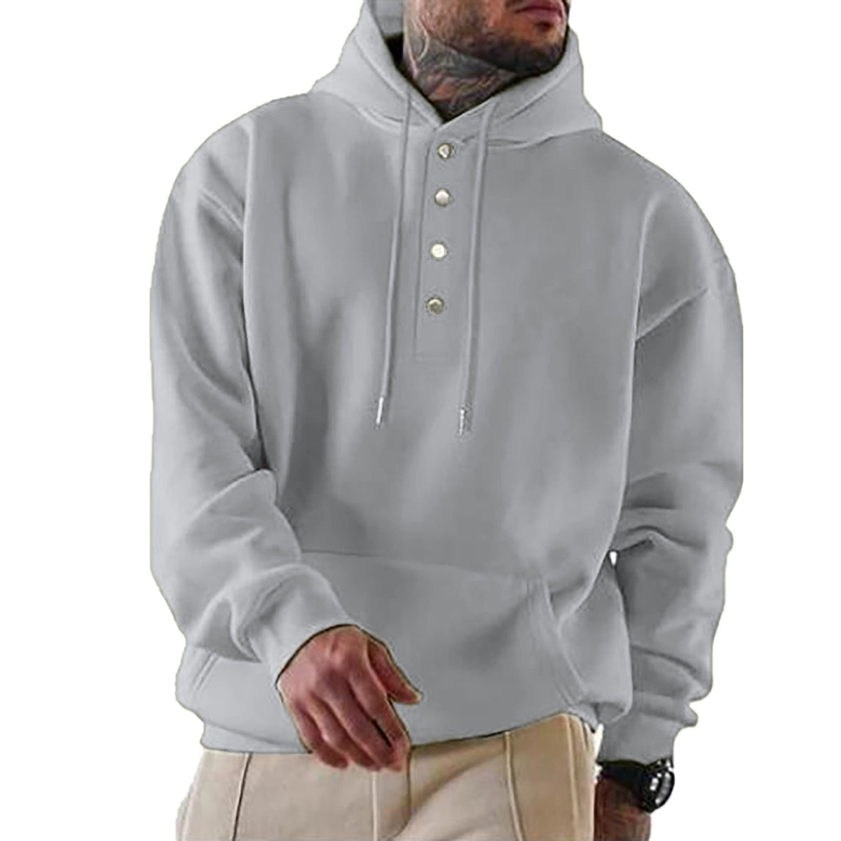 Robert | Men's Hoodie with Button Placket and Hood