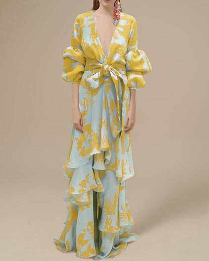 Feline | Printed dress with wrap design and tie waist