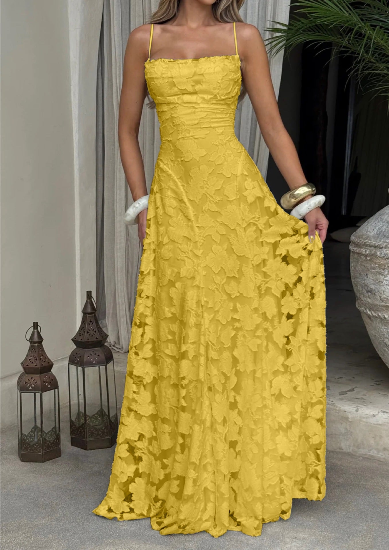 Elowen | Women’s maxi dress with floral lace appliqués