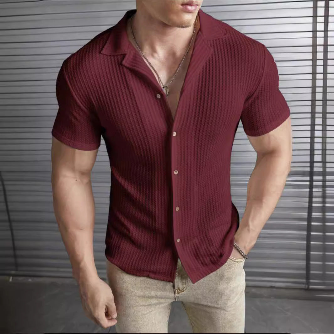 Paul | Men's Textured Short Sleeve Shirt with Button Details