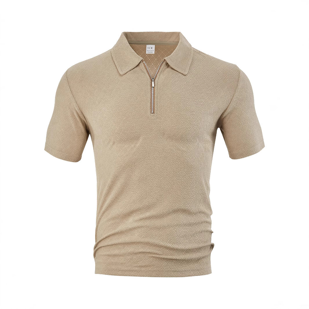 Waylon | Men’s Textured Zip-Placket Knit Polo Shirt | Zipper