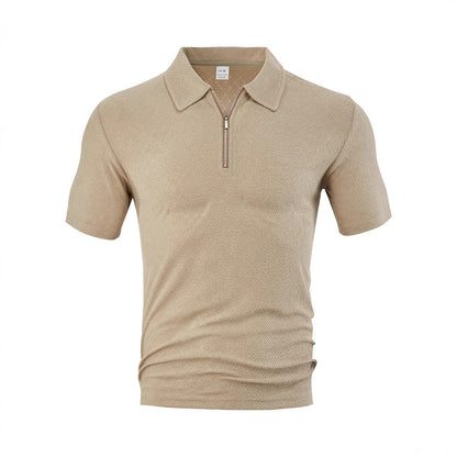 Waylon | Men’s Textured Zip-Placket Knit Polo Shirt | Zipper