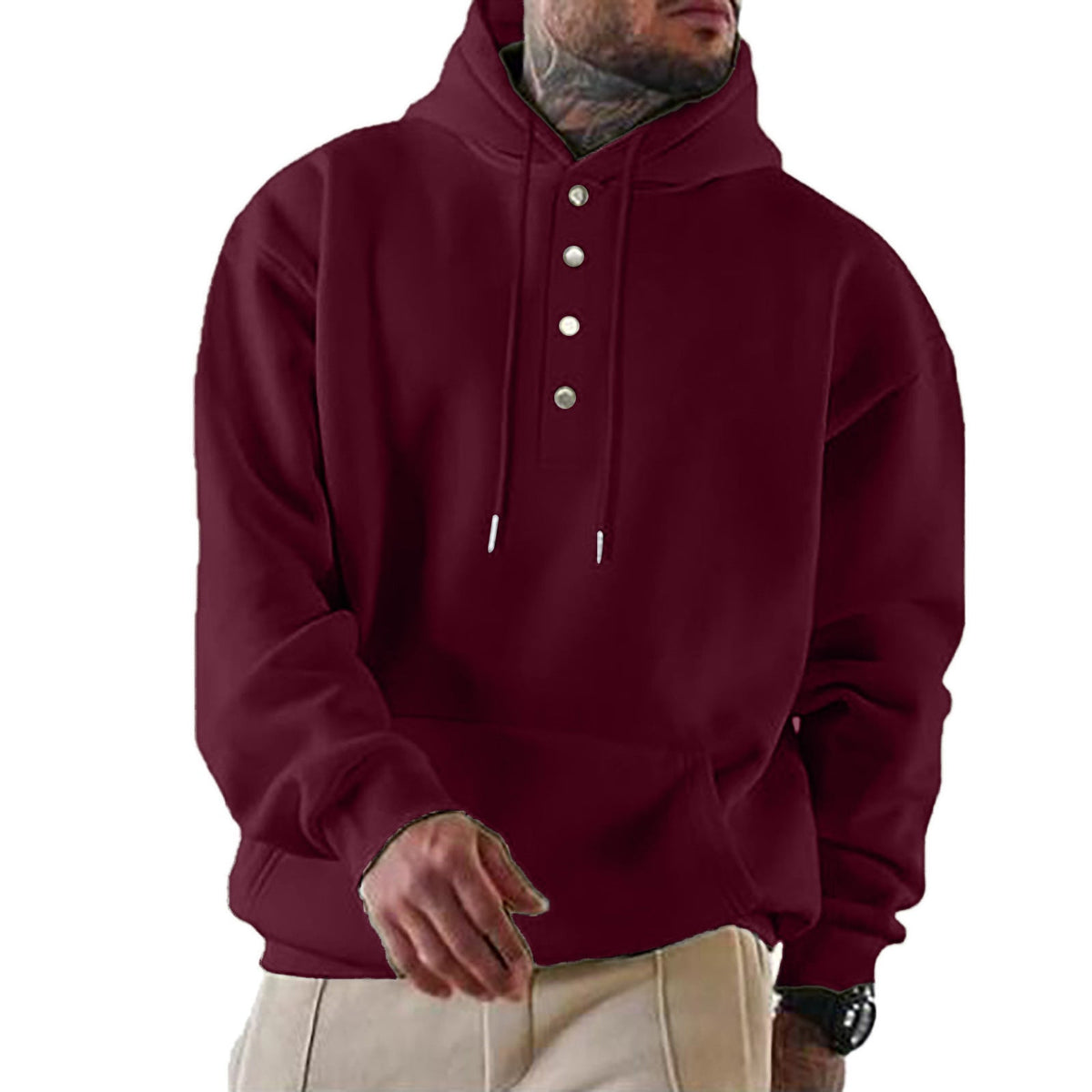 Robert | Men's Hoodie with Button Placket and Hood