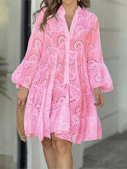 Harper | Women's eyelet ruffle mini dress with button front