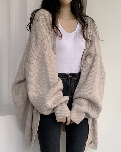 Gianna | Relaxed V-Neck Cardigan with Lantern Sleeves