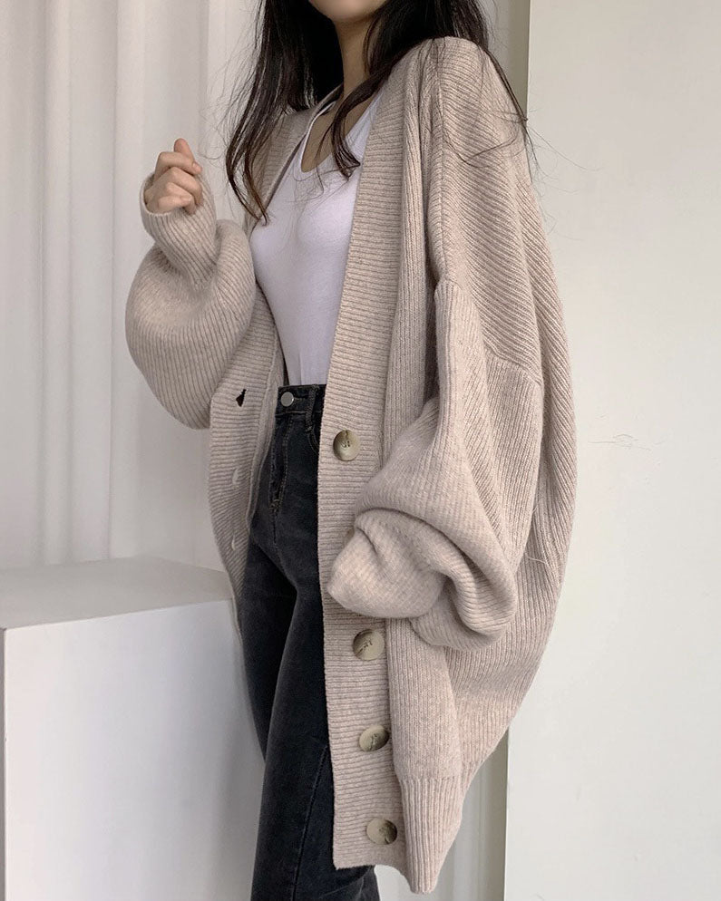 Gianna | Relaxed V-Neck Cardigan with Lantern Sleeves