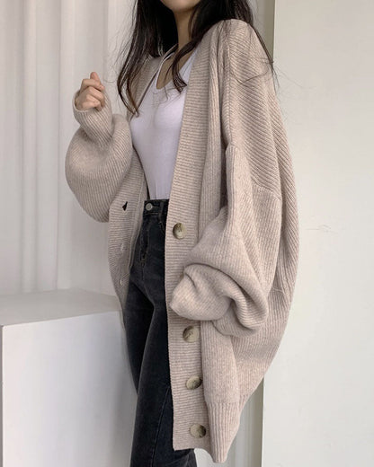 Gianna | Relaxed V-Neck Cardigan with Lantern Sleeves