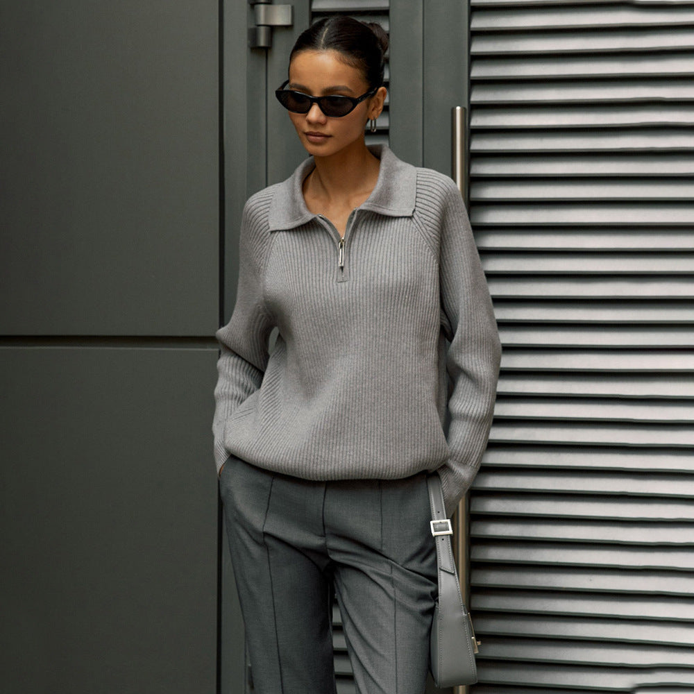 Melissa | Half-Zip Ribbed Knit Sweater with Collar