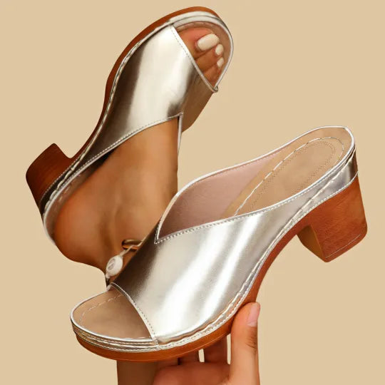Lorina | Women Open Toe Sandals with Chunky Heel and Slip On Design