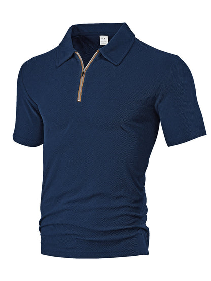 Waylon | Men’s Textured Zip-Placket Knit Polo Shirt | Zipper