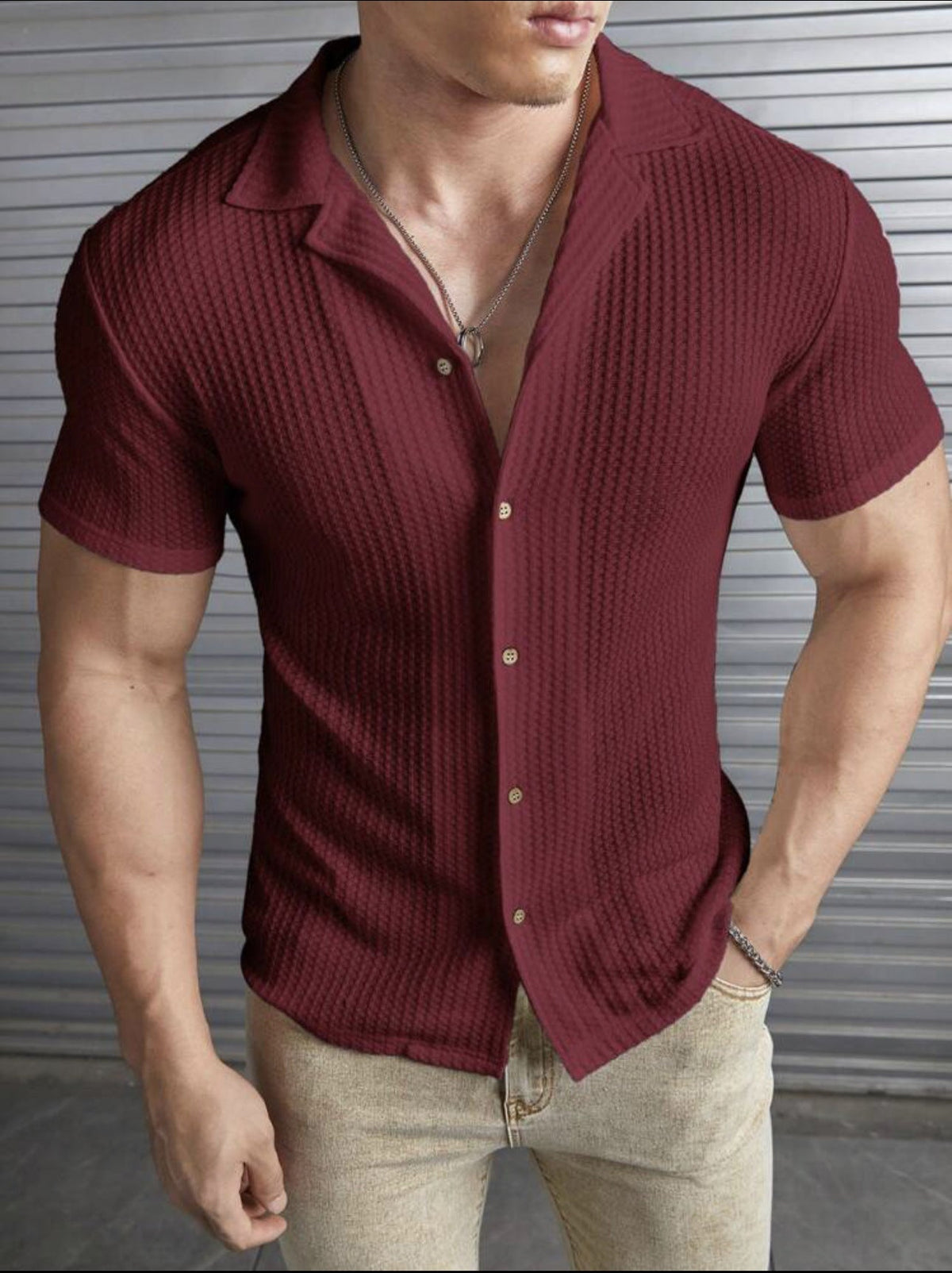 Paul | Men's Textured Short Sleeve Shirt with Button Details