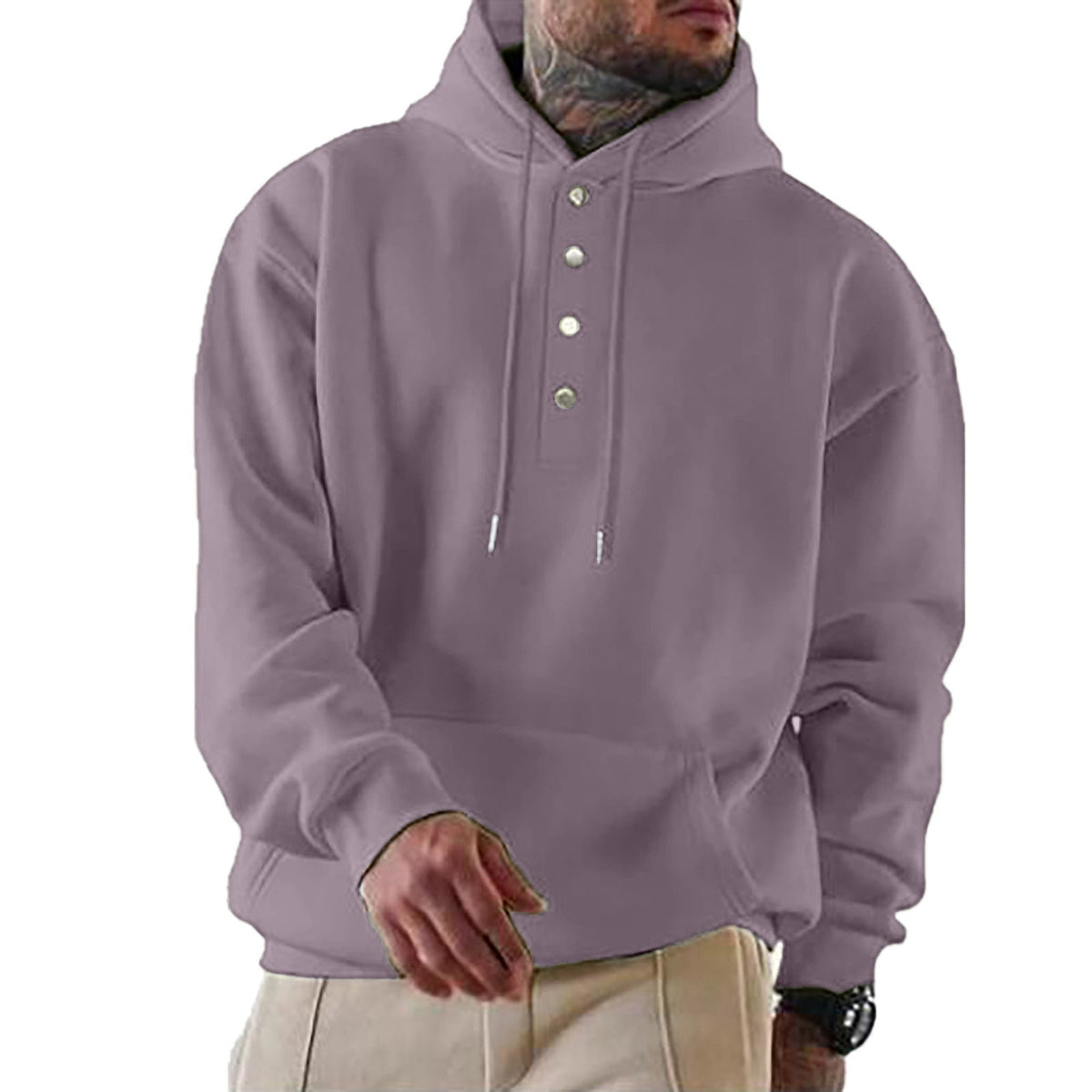 Robert | Men's Hoodie with Button Placket and Hood